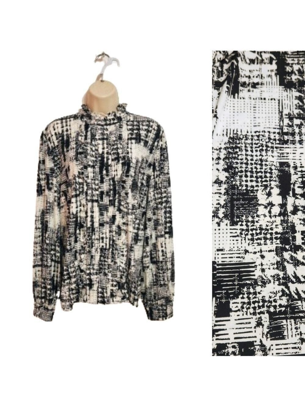 Karl Lagerfeld Paris Printed Ruffle Long Sleeve Blouse Large